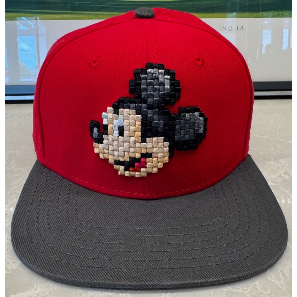 NEW - Disney Parks Pixel Cross Stitch MICKEY MOUSE Red Hat Youth Adjustable NWT